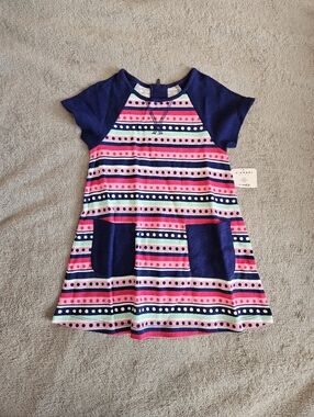 J. Khaki Girls 2T Blue Pink Striped Pocket Dress